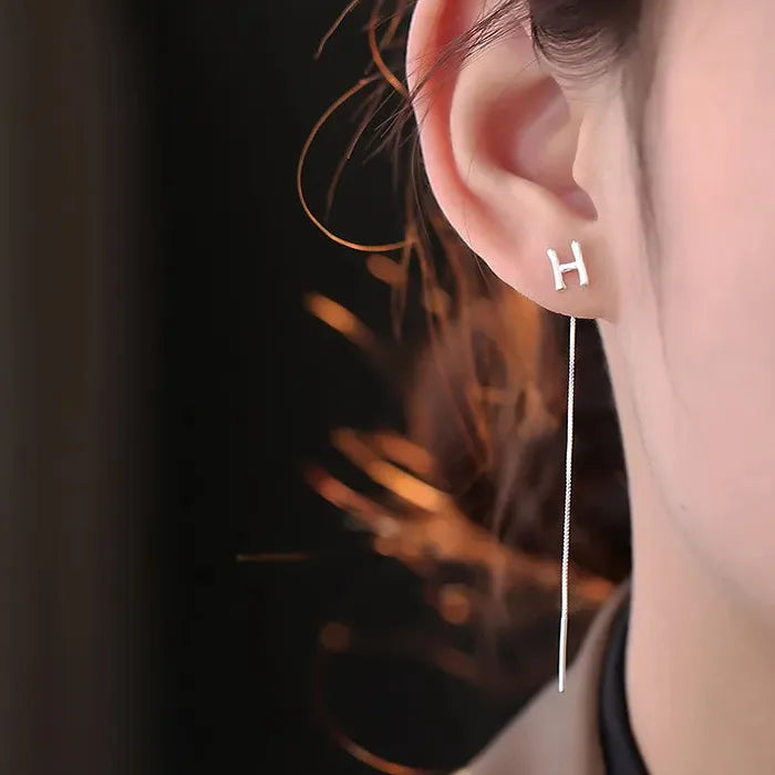 2PC S925 Silver Needle Geometric Tassel Drop Earrings for Women Girls