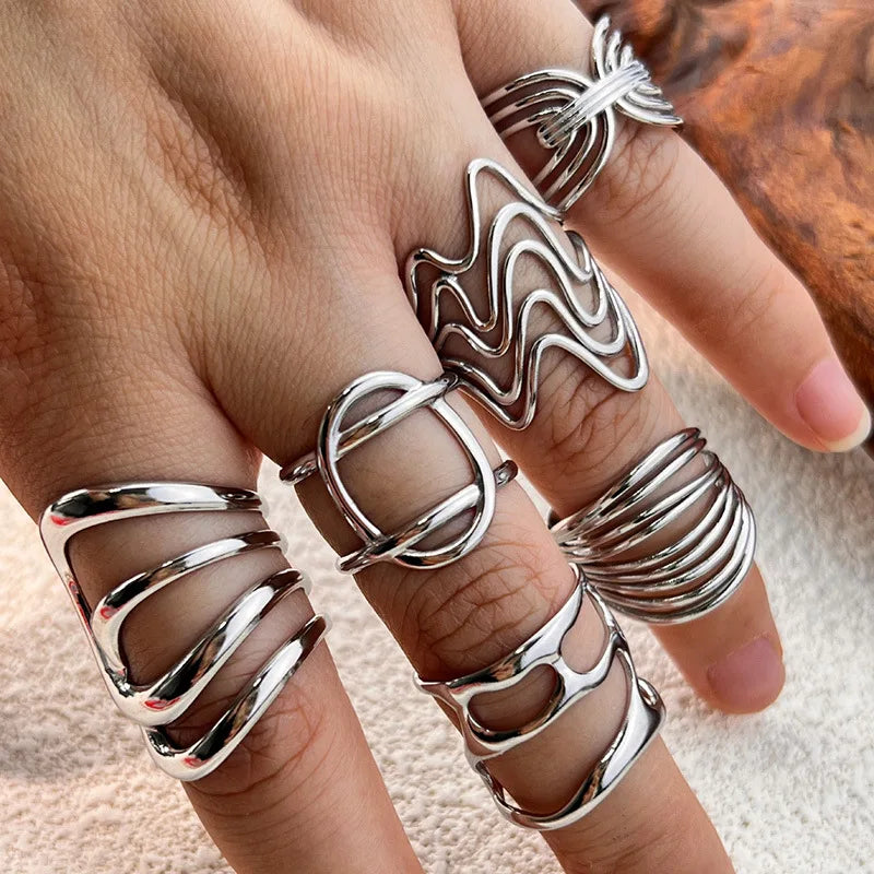 18k Gold Plated Stainless Steel Geometric Twist Ring Unisex Punk Jewelry