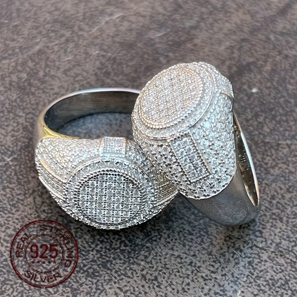 2025 Trendy Solid 925 Silver Iced Hip Hop Pinky Ring for Men – Round Cut Zircon