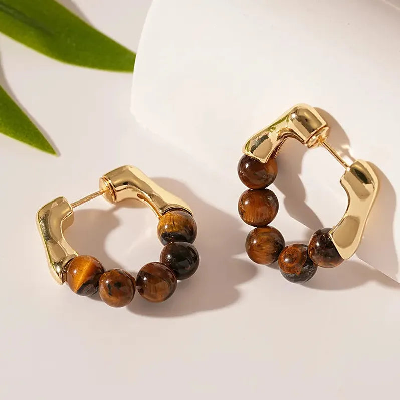 Vintage Brown Stone Geometric Drop Earrings for Women Elegant Jewelry Gift