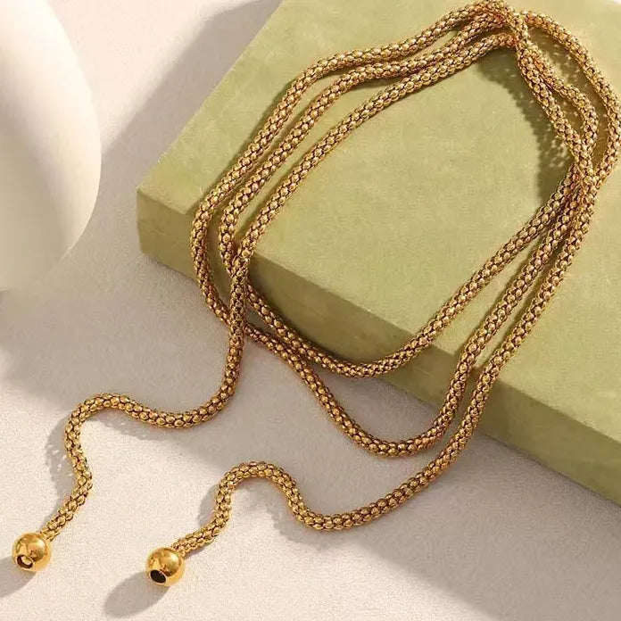 Stainless Steel Round Ball Pendant Necklace for Women Vintage Gold Layered Adjustable Chain