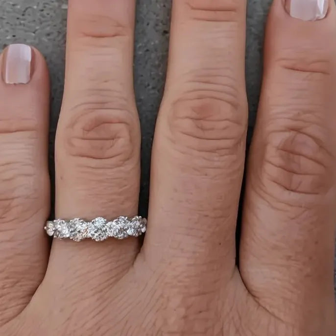 Exquisite Shiny Round Cubic Zirconia Brass Wedding Band Ring Gift