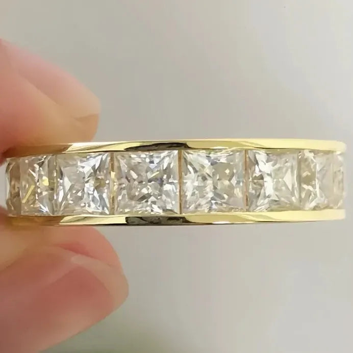 Eternity Princess CZ Brass Geometric Promise Ring Women Engagement Band