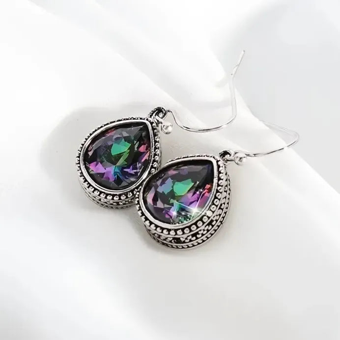 Vintage Geometric Multi-colored Cubic Zirconia Dangle Earrings for Women