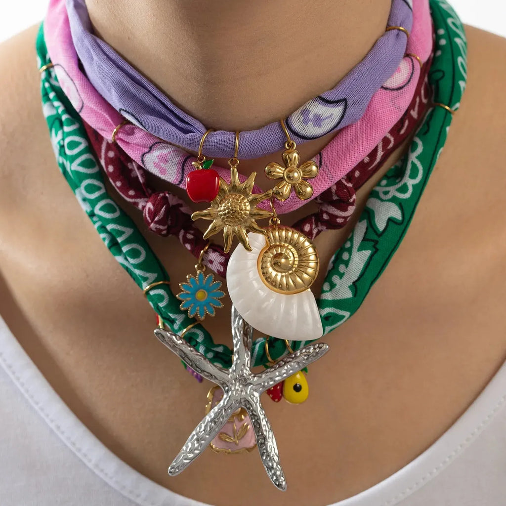 Oversize Starfish Pendant Scarf Necklace Women 18K Gold Plated Choker Jewelry Fashion