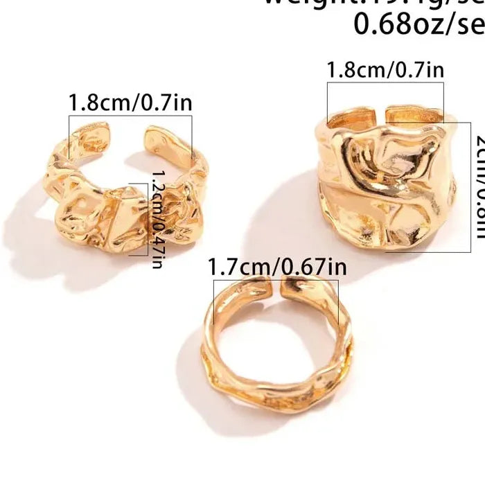 3Pcs Adjustable Geometric Metal Rings for Women Minimalist Gold Jewelry Set