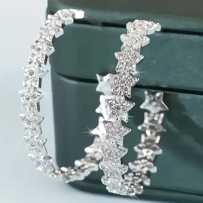 Silver Star Hoop Earrings for Women Girls Wedding Party Jewelry Sparkle
