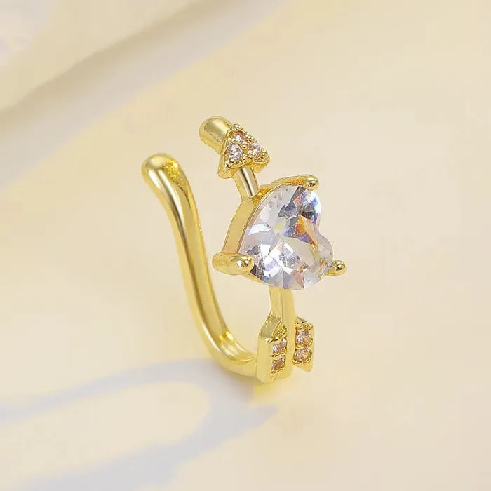 Adjustable Arrow-Through-Heart Zircon Clip Earrings for Women Zinc Alloy Jewelry