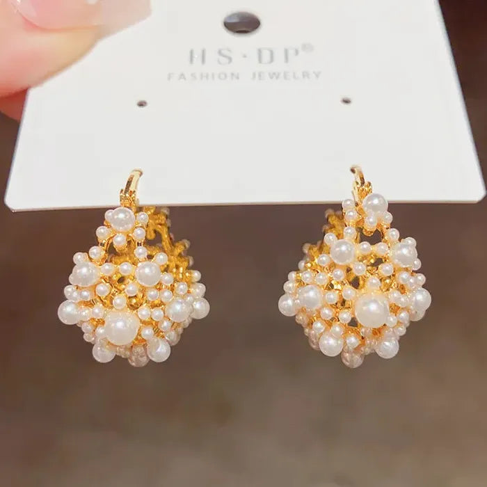 Irregular Copper Pearl Stud Earrings European American Fashion Style