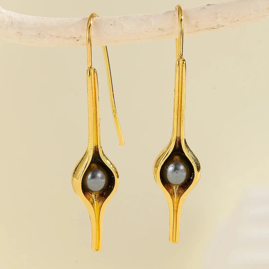 Elegant Round Geometry Pearl Drop Earrings for Women Gold Color Dangle Jewelry