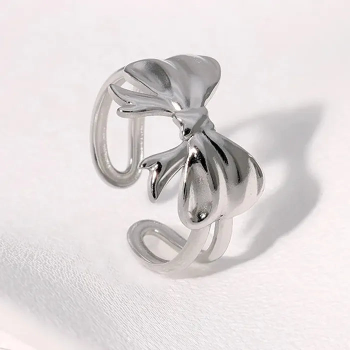 Adjustable Gold Color Stainless Steel Bowknot Ribbon Ring for Women Jewelry Gift