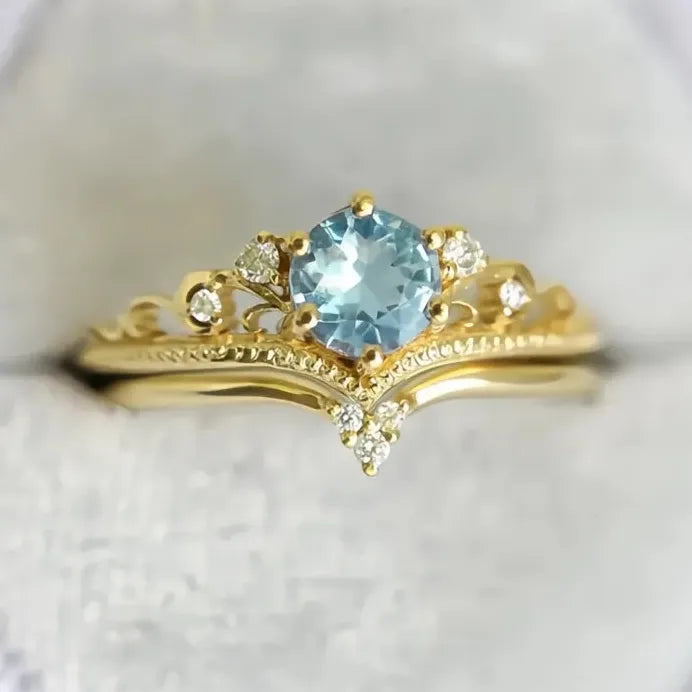 Luxury Blue Cubic Zirconia Women's Wedding & Engagement Ring Set