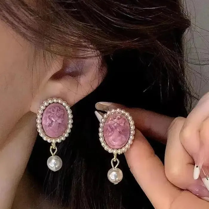 French Vintage Pearl Resin Earrings for Women Elegant Wedding Jewelry