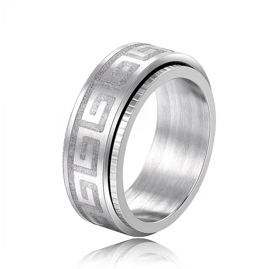 Simple Titanium Steel Couple Rings for Men Women Rotating Embossed Great Wall Pattern Fashion Jewelry Gifts
