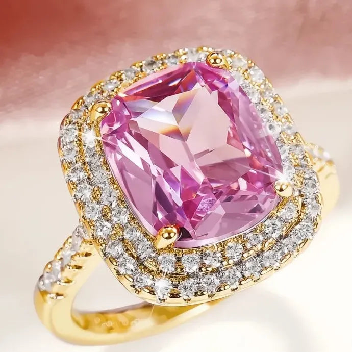 Elegant Geometric Cubic Zirconia Wedding Band Ring for Women Brass CZ Jewelry