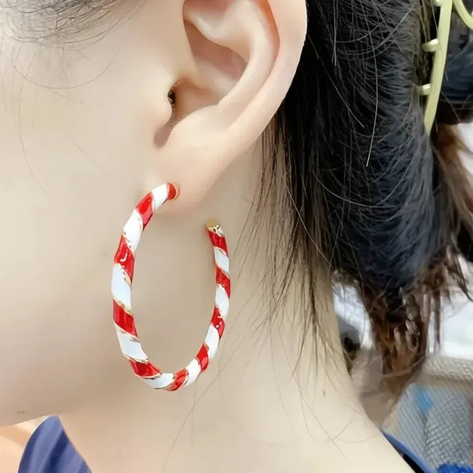 Women Geometric Enamel Brass Hoop Earrings for Party Wedding Daily Wear