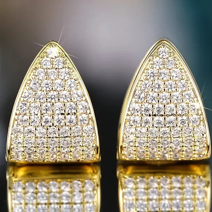 Women Gold Brass CZ Geometric Hoop Earrings Wedding Party Jewelry