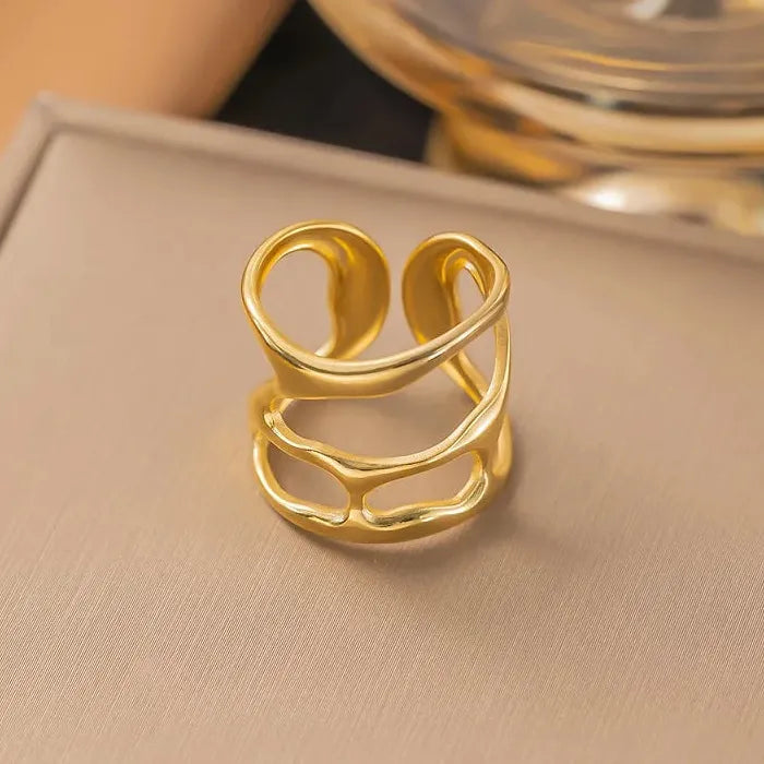 Adjustable Stainless Steel Skeleton Ring Gold Color Wide Band Women Men Jewelry