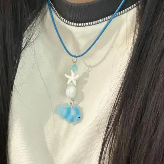 Acrylic Cartoon Clownfish Pendant Necklace for Women Girls Marine Jewelry Gift