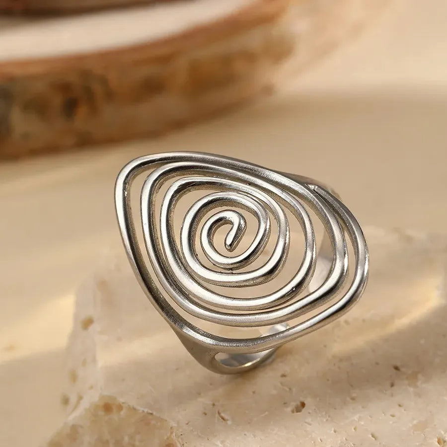 Adjustable Stainless Steel Open Oval Spiral Ring Boho Unisex Jewelry