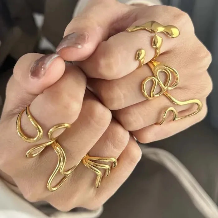 Minimalist Stainless Steel Geometric Open Ring for Women Gold Tone Gift Jewelry