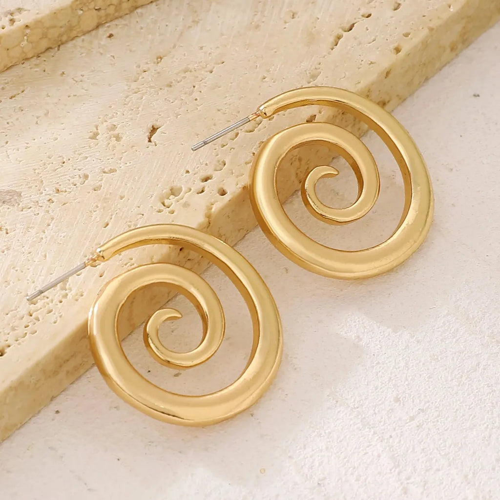 Waterproof Metal Spiral Stud Earrings for Women Stainless Steel Jewelry