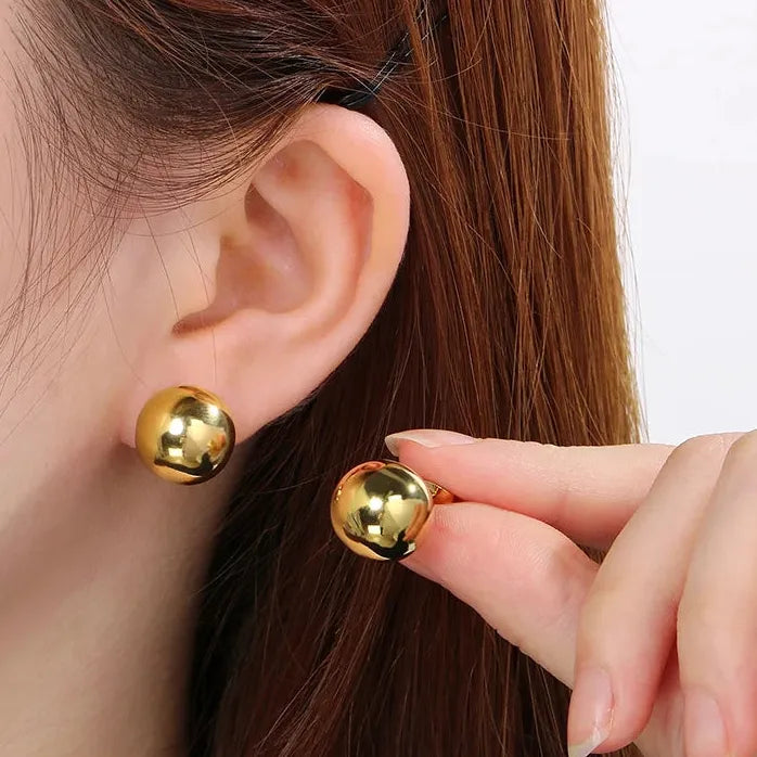 Gold Stainless Steel Hollow Ball Stud Earrings for Women Wedding Jewelry