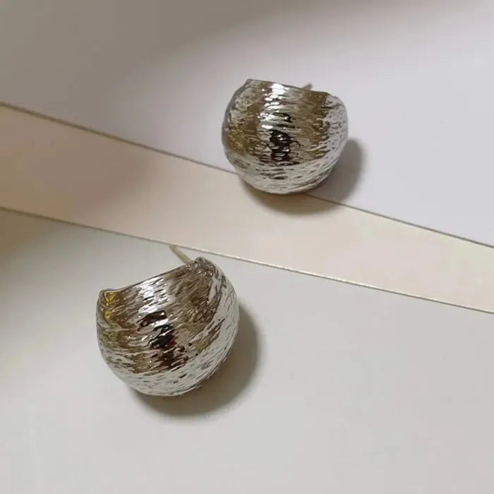 Vintage Zinc Alloy C-Shape Texture Metal Stud Drop Earrings for Women Gift
