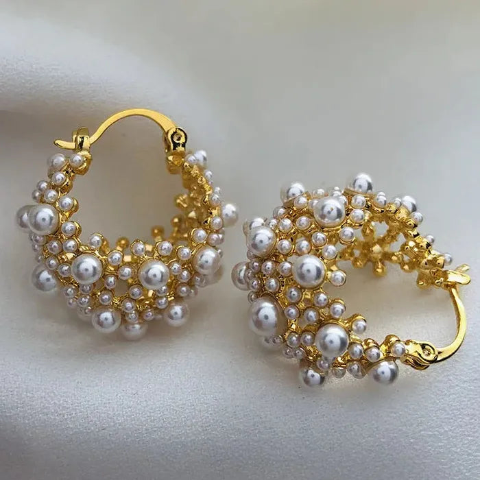 Irregular Copper Pearl Stud Earrings European American Fashion Style