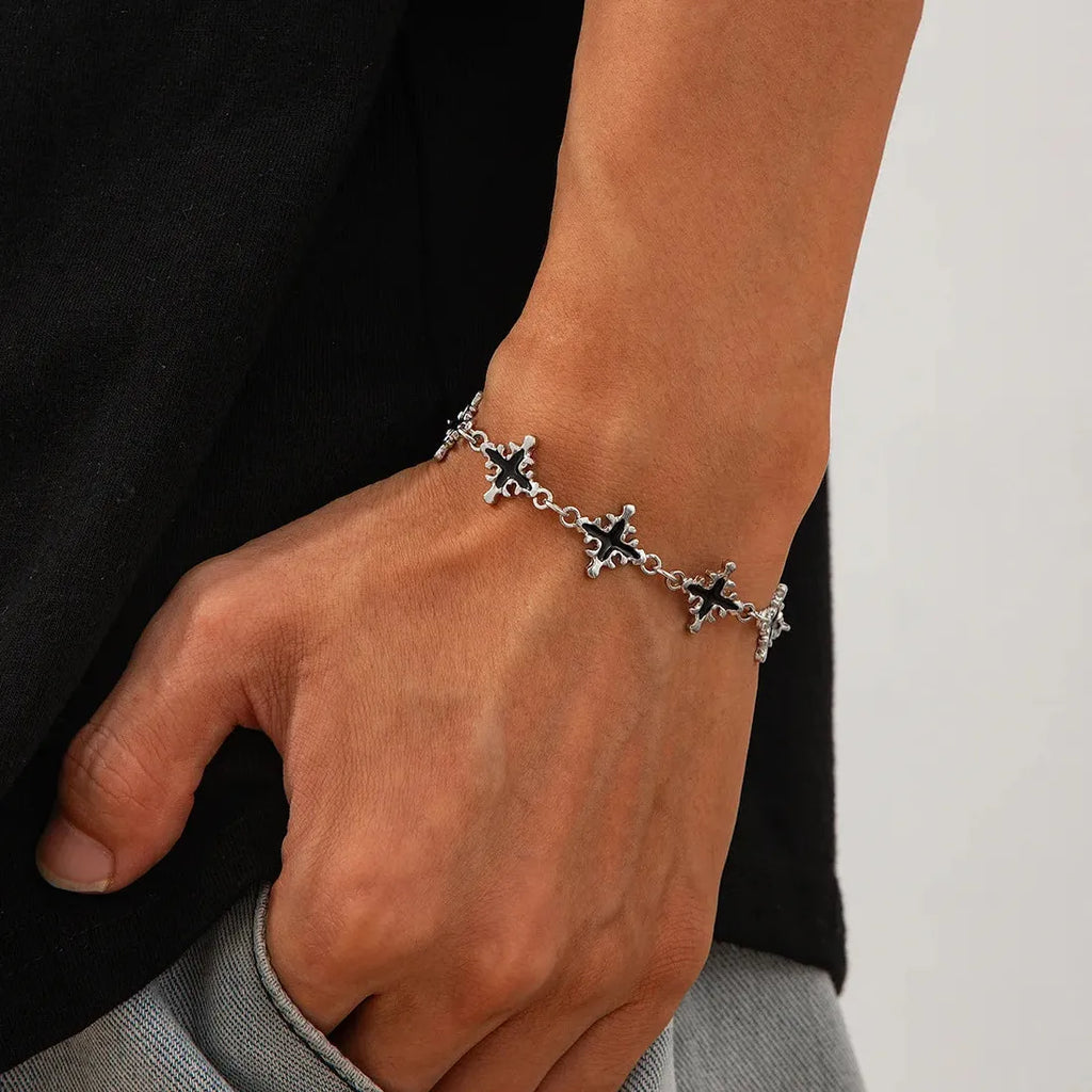 Punk Black Drip Oil Cross Chain Bracelet Unisex Hip Hop Fashion Jewelry