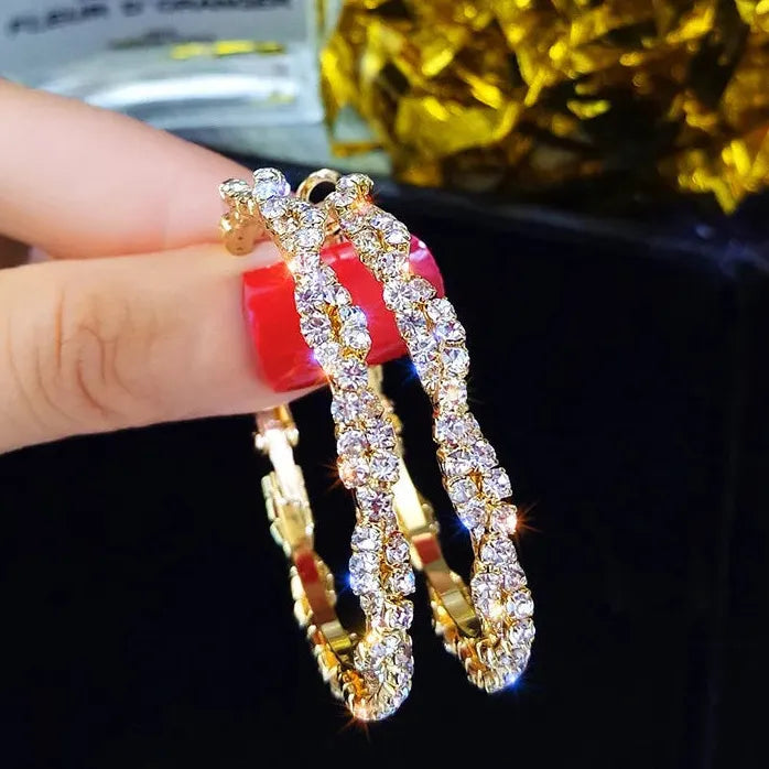 Copper Alloy Round Hoop Rhinestone Earrings for Women Statement Jewelry Gift