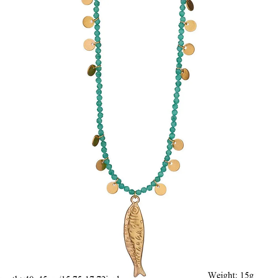 Stainless Steel Natural Stone Fish Pendant Necklace Handmade Beaded Jewelry Gift