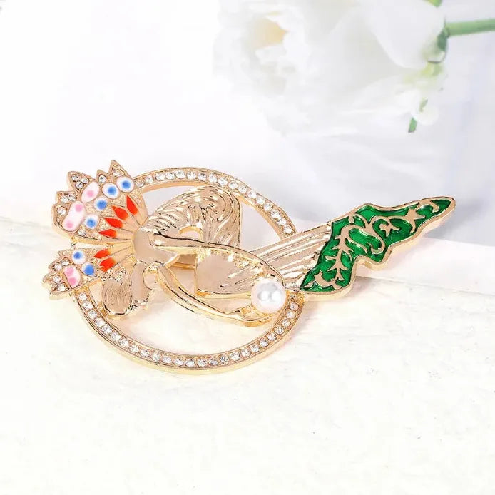 Elegant Pearl Crystal Angel Girl Brooch Colorful Pin Jewelry for Women