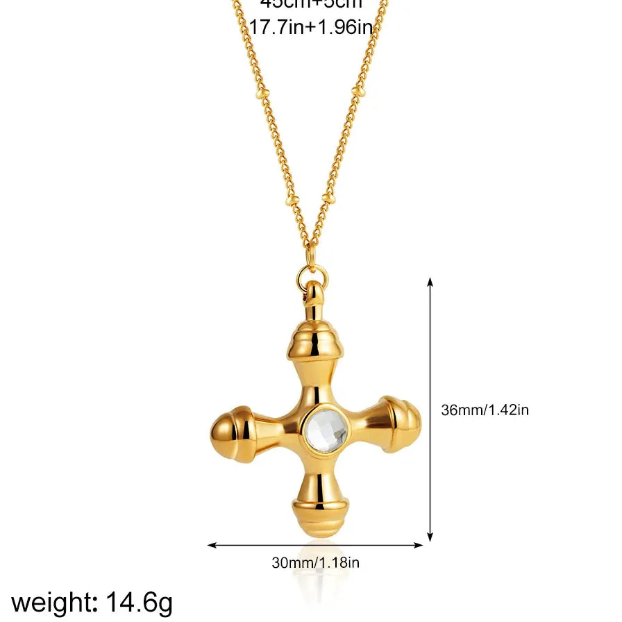 Thick Stainless Steel Cross Pendant Necklace for Women Crystal Bead Chain Choker 2025