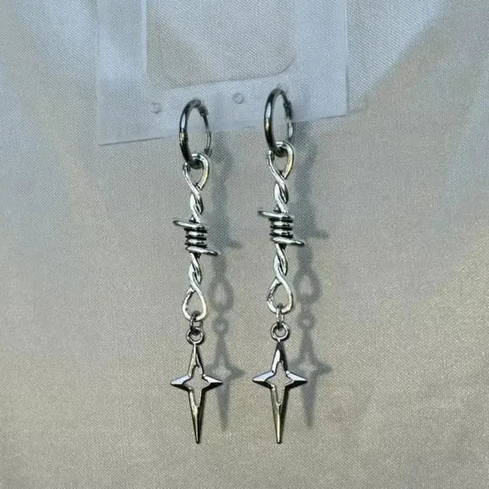 Y2K Gothic Star Cross Hoop Earrings Punk Hip Hop Fashion Jewelry