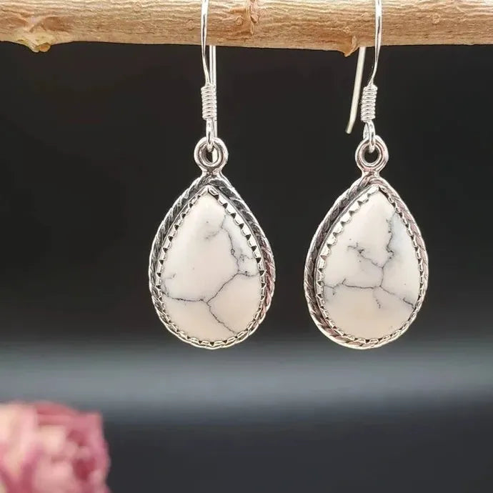 Vintage Women’s Imitation Natural Stone Teardrop Pendant Earrings Elegant Jewelry