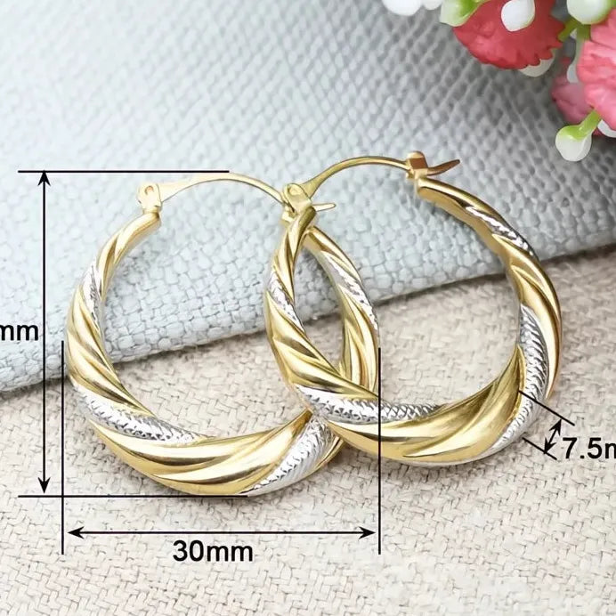 Two-Tone Geometric Metal Hoop Earrings for Women Wedding Party Gift