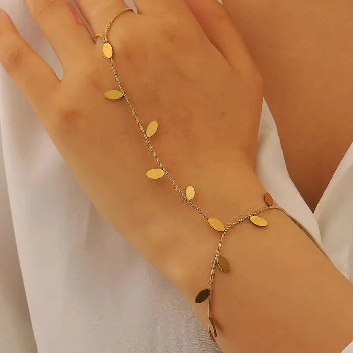 Stainless Steel Leaf & Geometric Bracelet Necklace Set for Women Gift