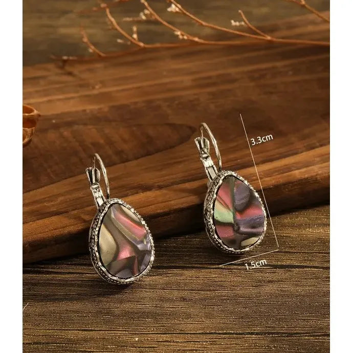 Retro Gold Inlaid Abalone Shell Earrings Natural Stone Drop Jewelry for Women