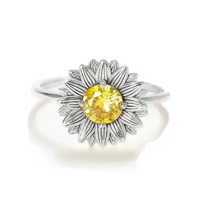 Brass Flower Wedding Ring with Cubic Zirconia Elegant Bridal Band