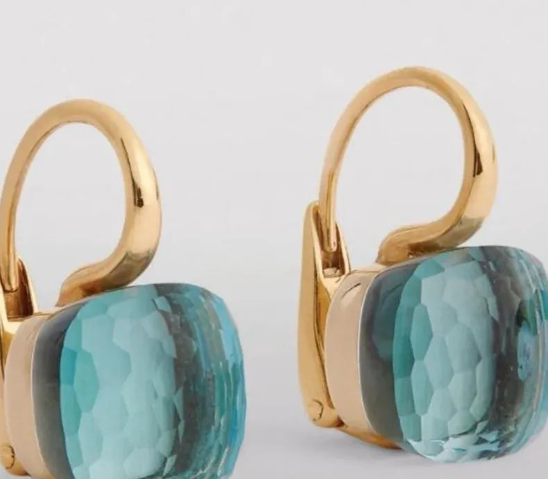 Gold Color Square Blue Rhinestone Stud Earrings Zinc Alloy for Women Gift