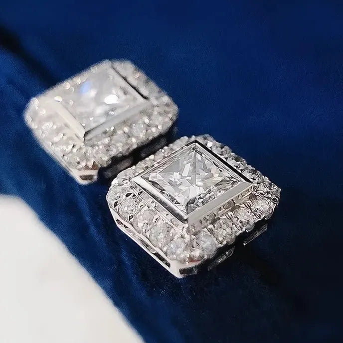 Cubic Zirconia Geometric Square Stud Earrings for Women Bridal Wedding Jewelry Copper Alloy