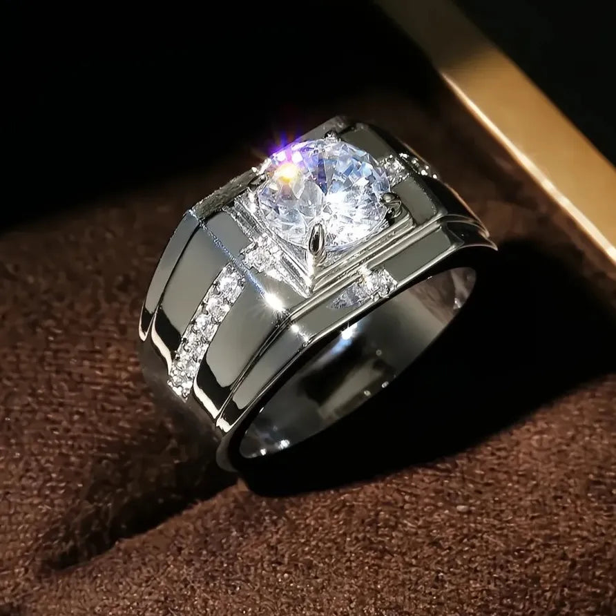 Men's Classic Brass Wedding Ring with Solitaire Cubic Zirconia Jewelry