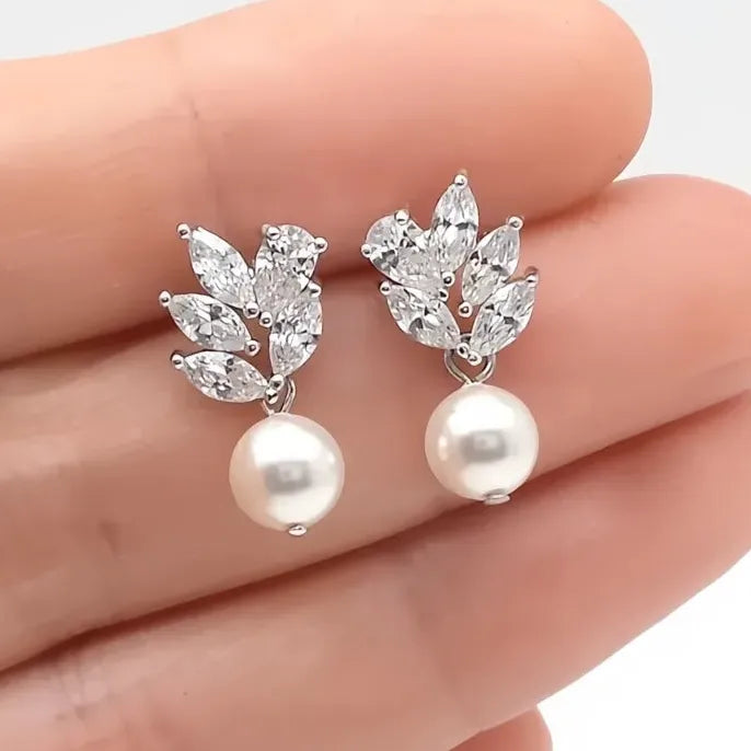 Copper Alloy Wedding Drop Earrings with Cubic Zirconia Pearl Geometric Design