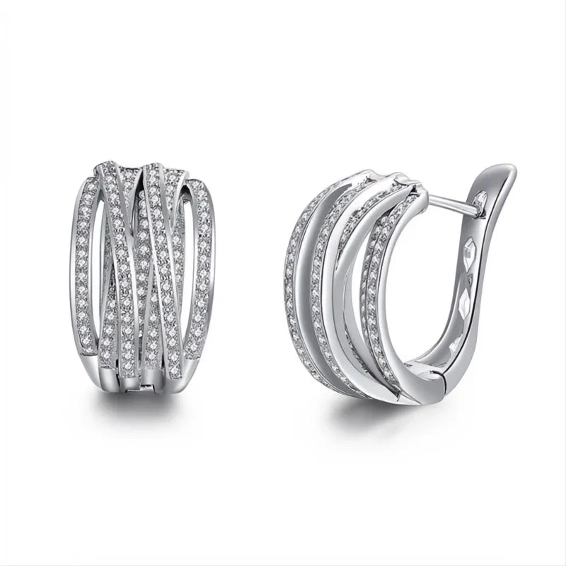 Silver Color Cross Hoop Earrings for Women Cubic Zirconia Crystal Fashion Jewelry Trends