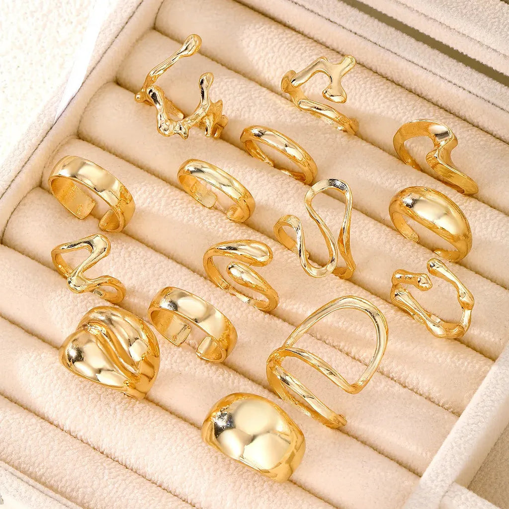 15Pcs Metal Water Droplet Rings Punk Retro Boho Jewelry Gift Set