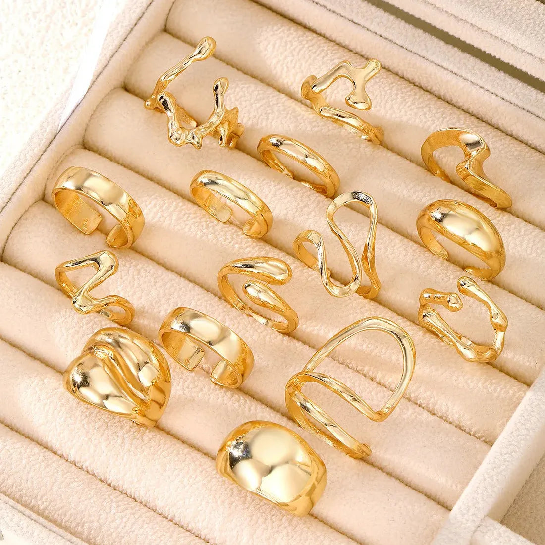 15Pcs Metal Water Droplet Rings Punk Retro Boho Jewelry Gift Set