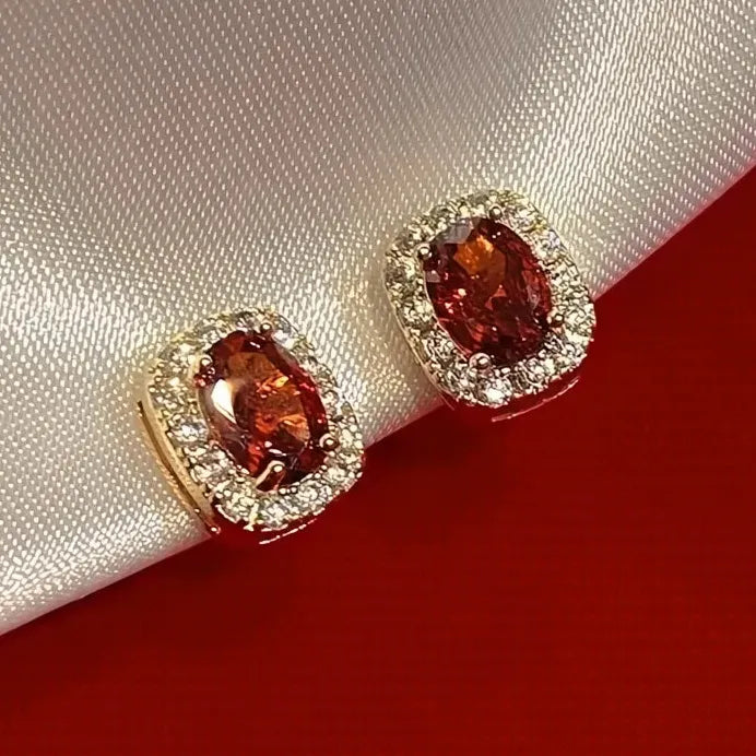 Gold Tone Red Zirconia Geometric Stud Earrings for Women Wedding Jewelry