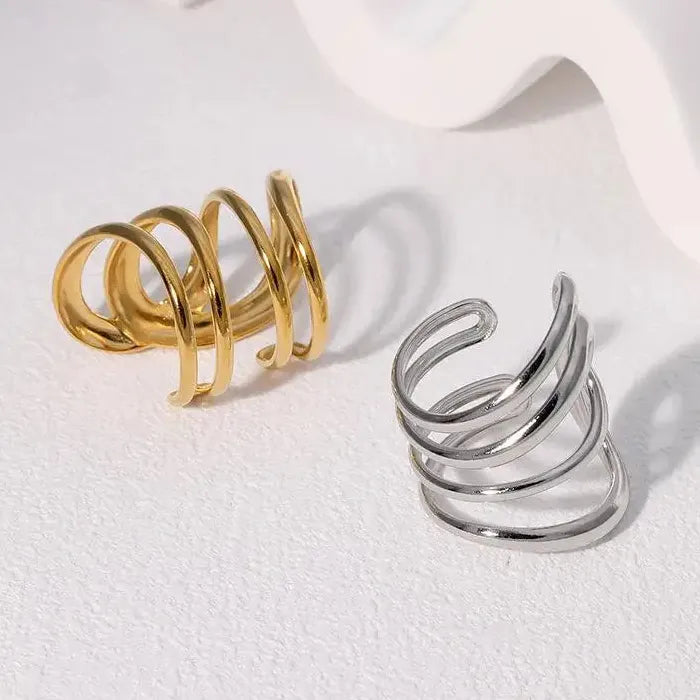 Vintage Stainless Steel Geometric Open Cocktail Ring for Women Men Gift Party