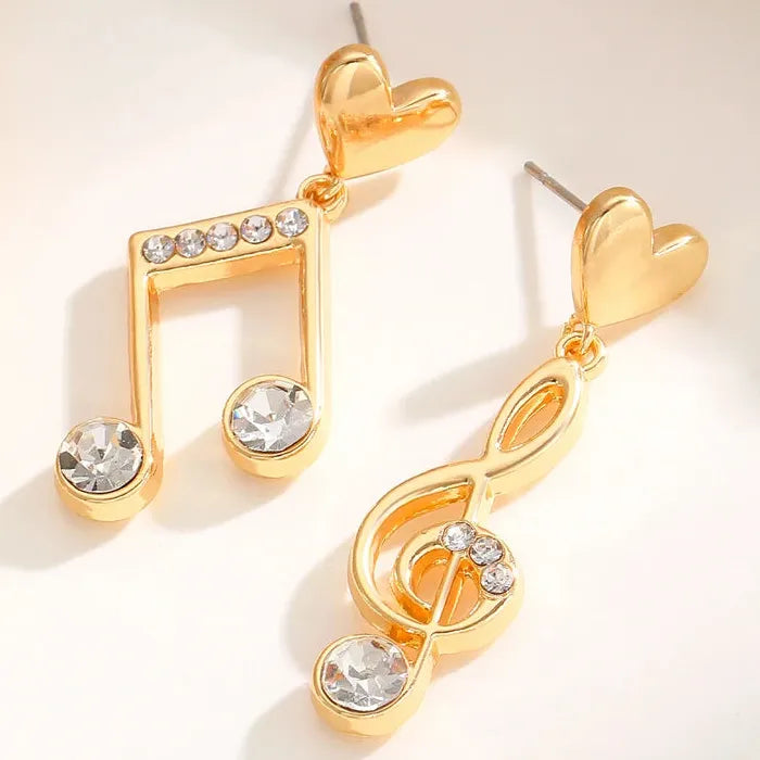 Zircon Musical Note Copper Drop Earrings Asymmetric Dangle Jewelry Gift
